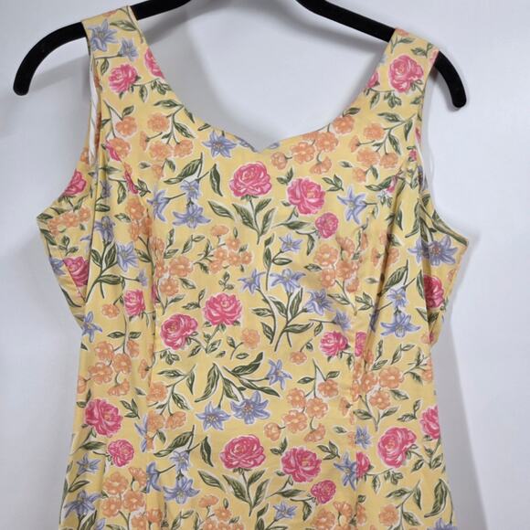 VTG Herman Geist women 6P Yellow Floral Sweetheart Fit Flare Cottage Midi Dress - Picture 2 of 6
